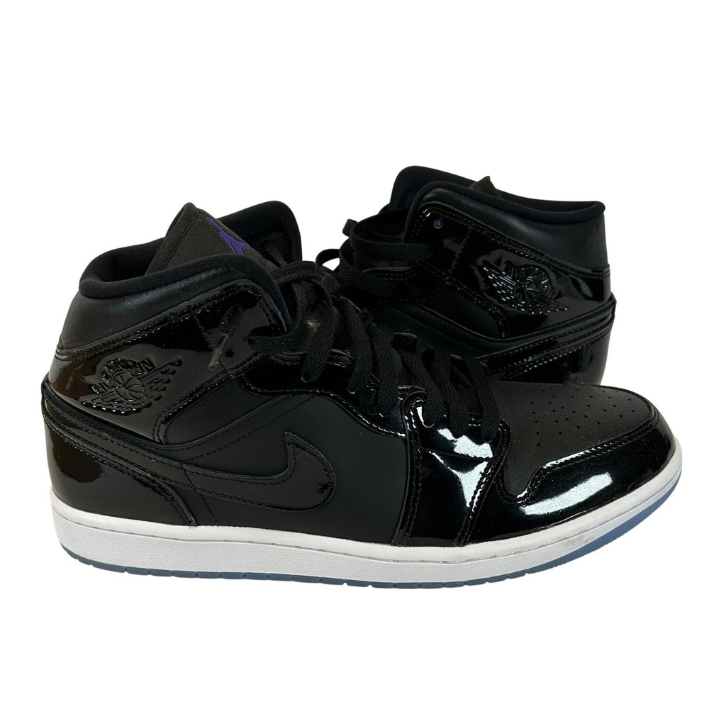Air Jordan 1 Mid Black Dark Concord Patent Leather Sneakers DV1308-004 Mens 10.5